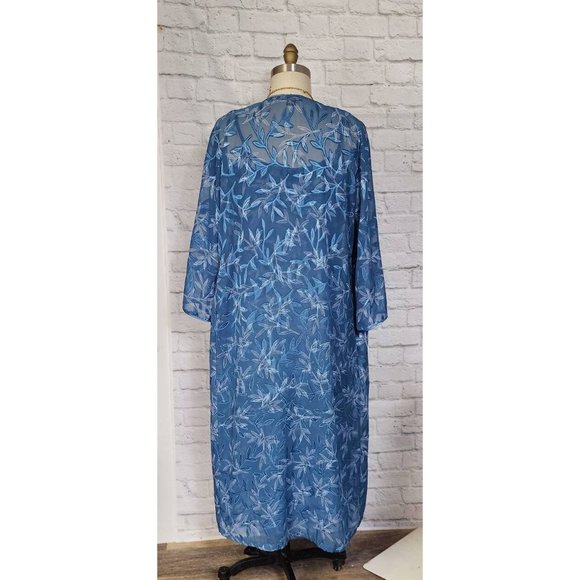 90s bias cut sheer blue leaf Designer Nightgown & Robe Set -Halston - Picture 5 of 6
